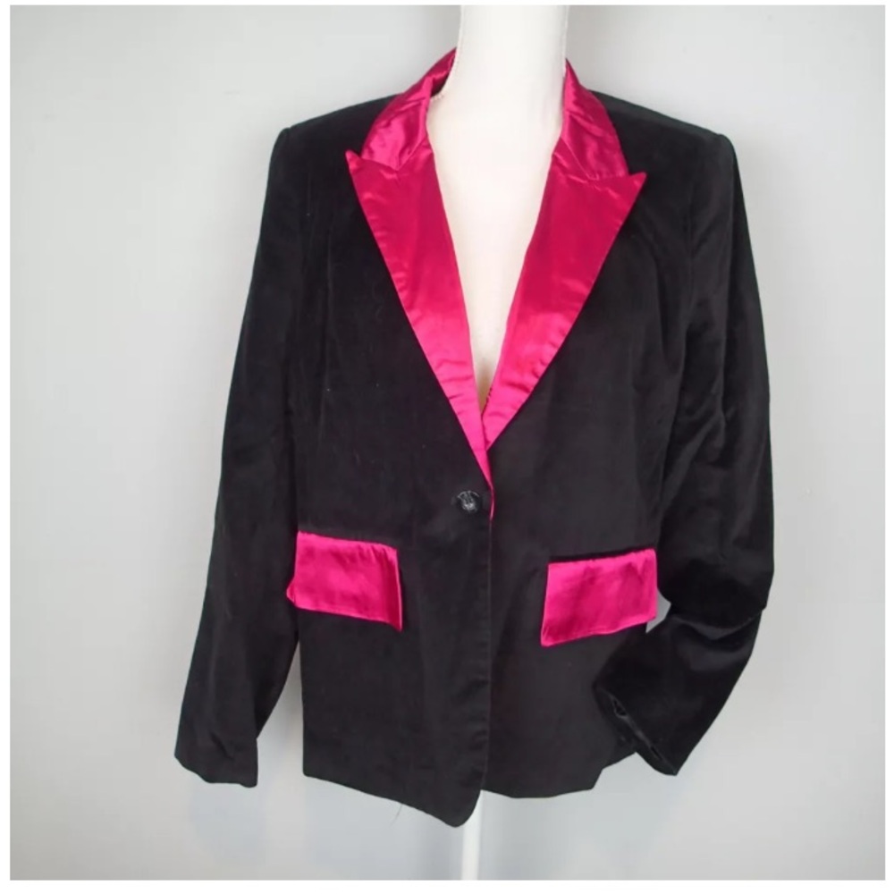 MetroStyle Women's Black Reddish Pi Blazer Jacket Velour Satin Holiday - Size 18